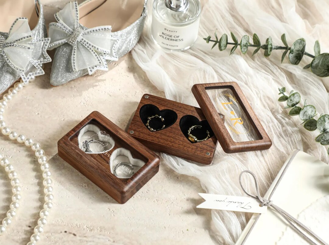 Personalized Wooden Wedding Ring Box, Engraved Engagement Proposal Personalized Wooden Wedding Ring Box, Engraved Engagement Proposal